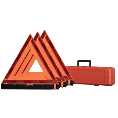 Brightness Auto LED Warning Triangle Sign DOT Approved 3PK,Reflective Warning