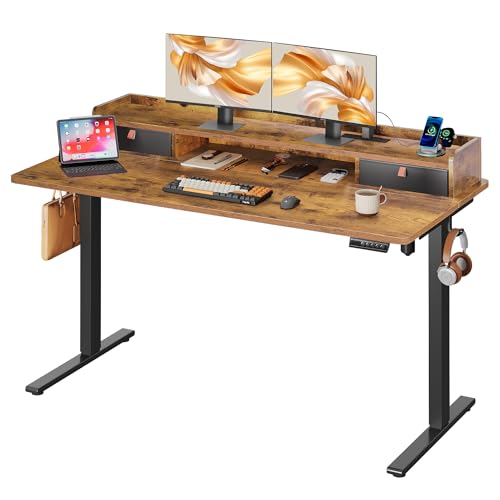 DEVAISE 55×28 Inch Electric Standing Desk with Drawers, Computer Desk