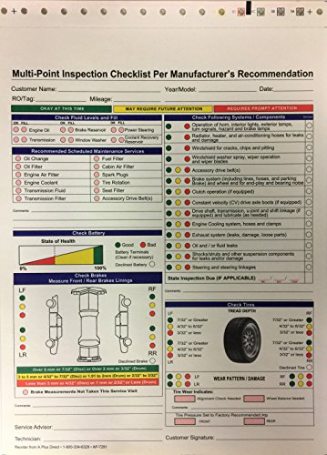 Inspection Form - Automotive Checklist - 7291-250 Qty. (W15)